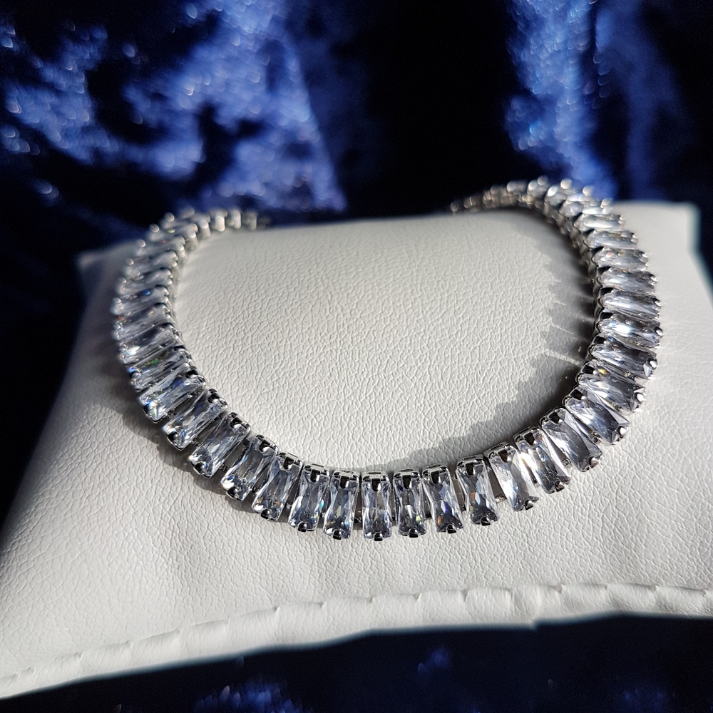 Swarovski Elements 925 Sterling Silver Baguette Tennis Bracelet NEW
